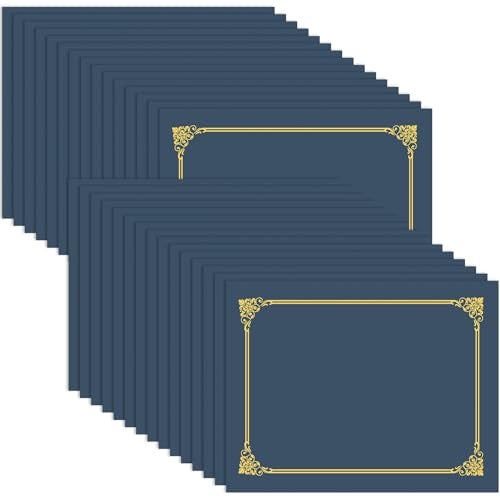 AKONEGE 30 Packs Certificate Holders, Navy Blue Diploma Holders, 350gsm, Certificate Covers with Gold Foil Border for Letter Size 8.5 x 11 Certificates, Cardstock, Award, Graduation, Document Papers - Image 1