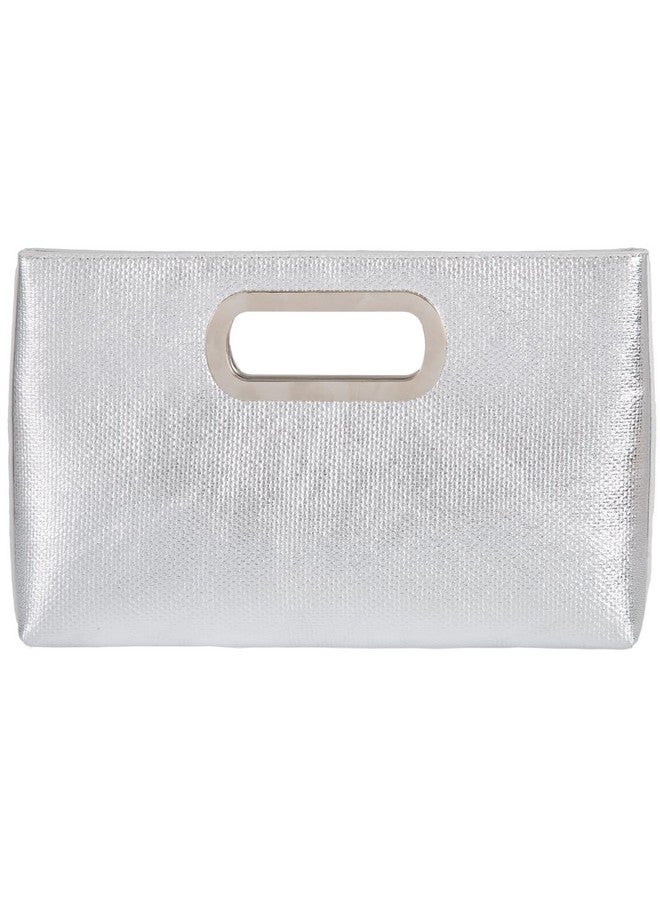 JNB Crushed Metallic Top Handle Clutch Silver - Image 1