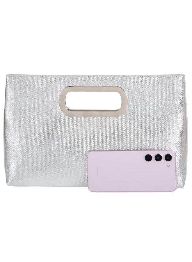 JNB Crushed Metallic Top Handle Clutch Silver - Image 5