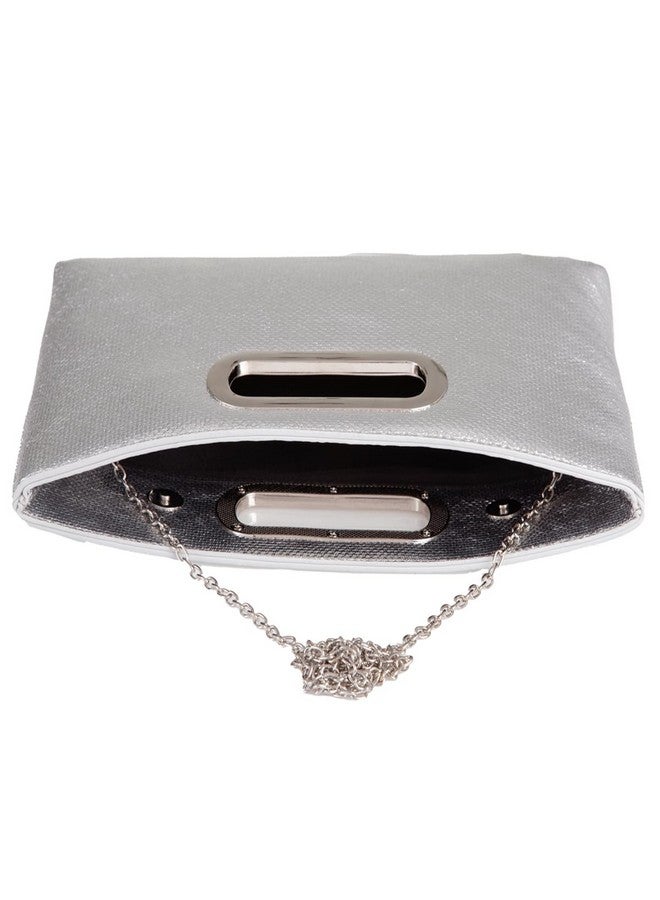 JNB Crushed Metallic Top Handle Clutch Silver - Image 4