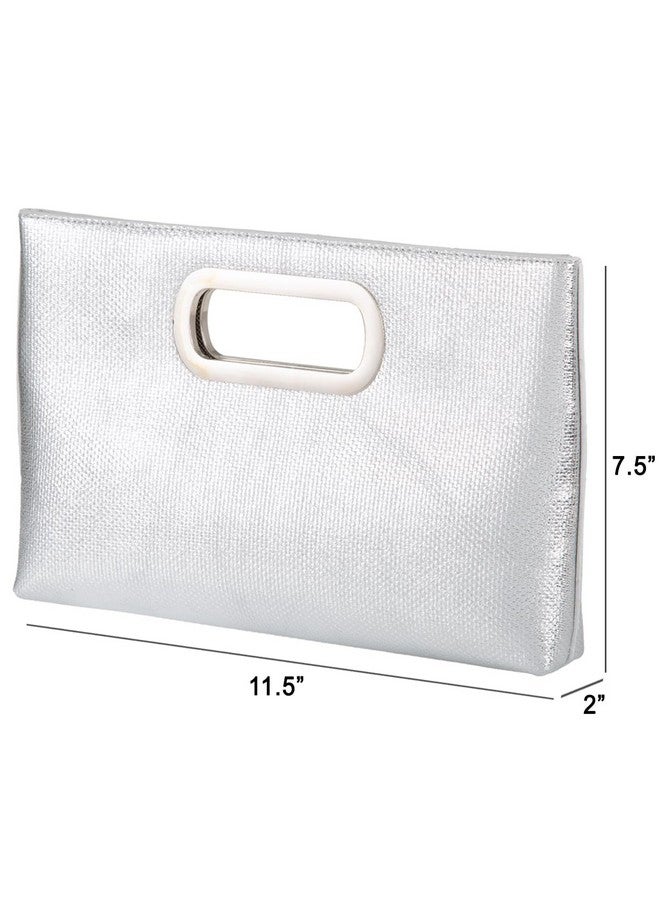JNB Crushed Metallic Top Handle Clutch Silver - Image 2