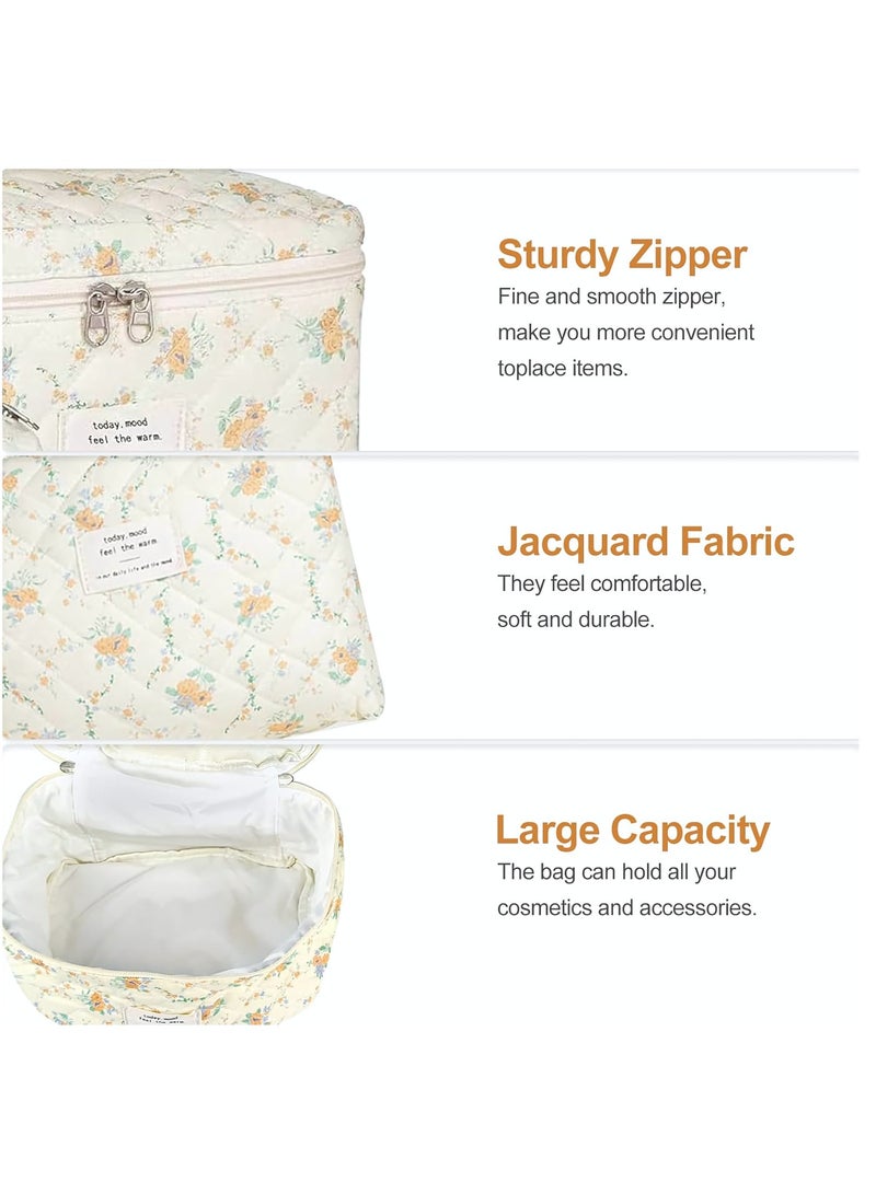 Cosmetic Bags, 3-Piece Cotton Quilted Makeup Bag Set, Large Floral Travel Toiletry Bag for Women, Aesthetic Toiletry Bags for Women Girls, Make Up Bag for Travel and Bathroom (Yellow Daylily) - Image 5