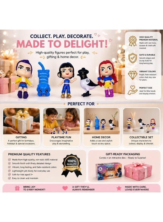 KPOP HUNTRIX Toys MIRA, RUMI, ZOEY, DerpyTIGER & Sussie Collectible Figures Set With free KPOP Purse  – Detailed K-Pop Idol Character Statues for Home, Desk & Car Decor with free KPOP Case – Cute Fans Gift for Birthdays - Image 4