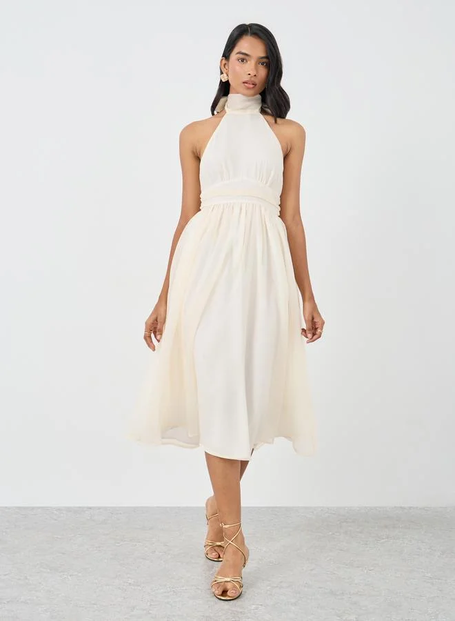 تايك تو Take Two Solid Backless Halter Neck Midi Dress