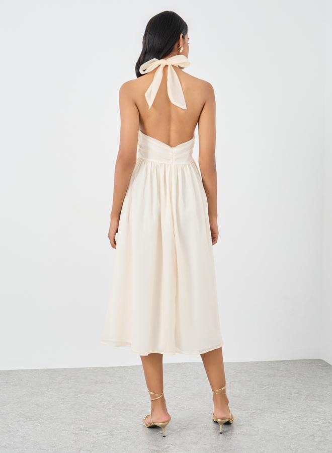 تايك تو فستان ميدي بظهر مكشوف وربطة عنق بلون سادة - Image 4