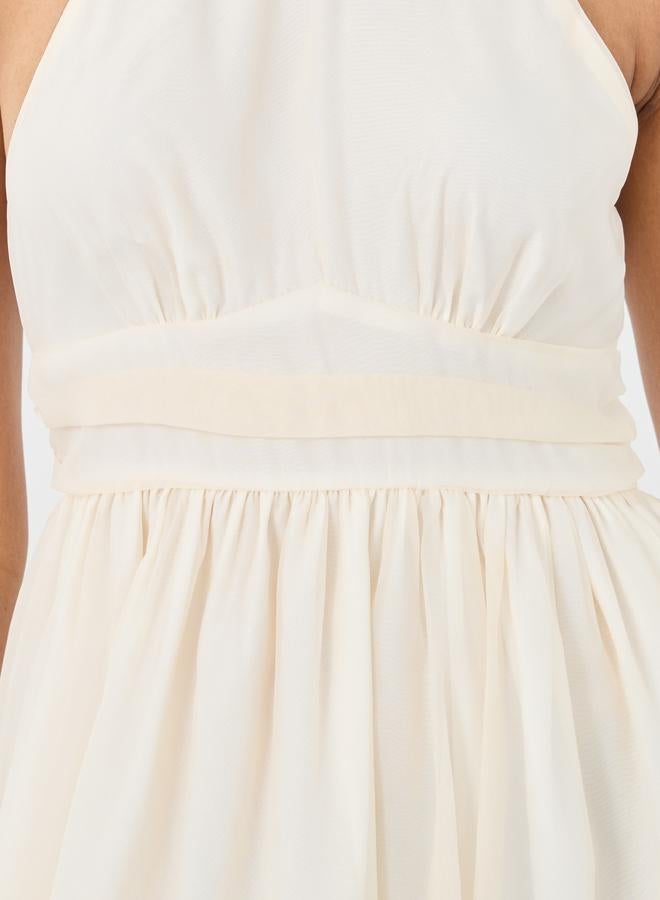 تايك تو فستان ميدي بظهر مكشوف وربطة عنق بلون سادة - Image 3