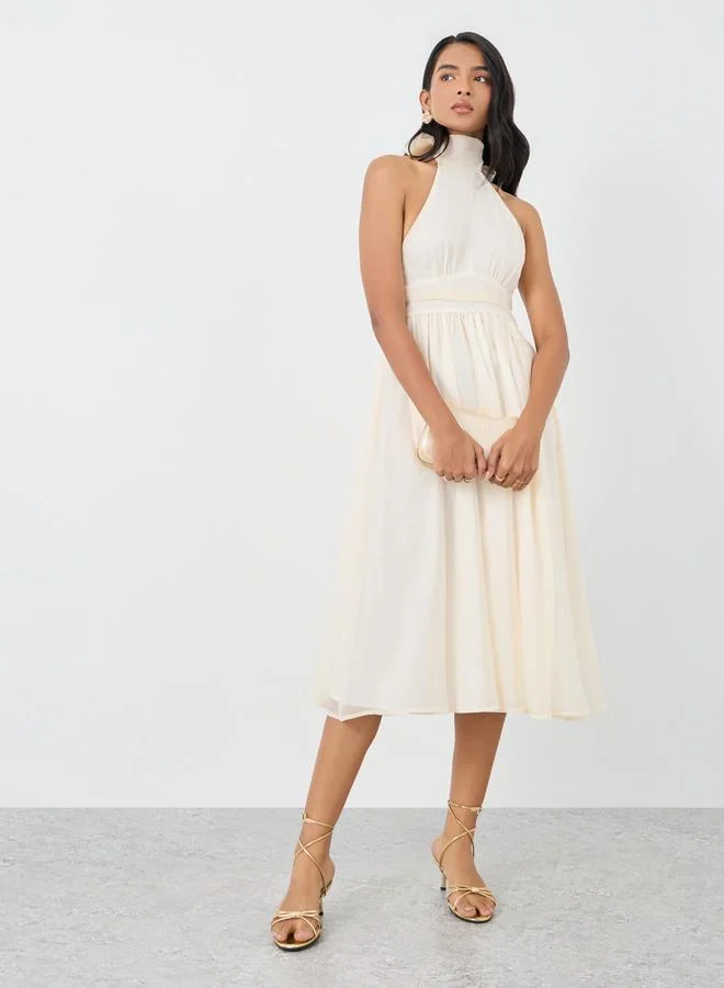 تايك تو Take Two Solid Backless Halter Neck Midi Dress