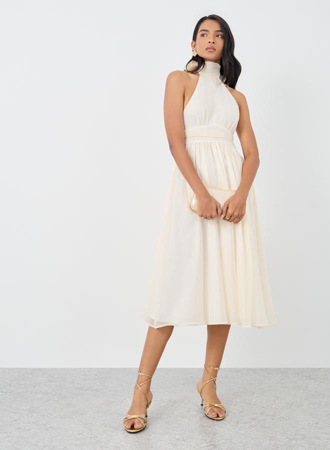 تايك تو فستان ميدي بظهر مكشوف وربطة عنق بلون سادة - Image 2