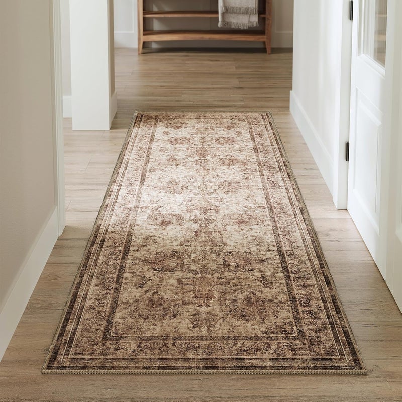 SONGMICS HOME سجادة منطقة SONGMICS HOME، 2x6 قدم سجادة غرفة المعيشة، سجادة غير قابلة للانزلاق، سجادة بأسلوب المزرعة، ديكور منزلي، لغرفة النوم، المطبخ، المدخل، غرفة الطعام، قابلة للغسل في الغسالة - Image 1