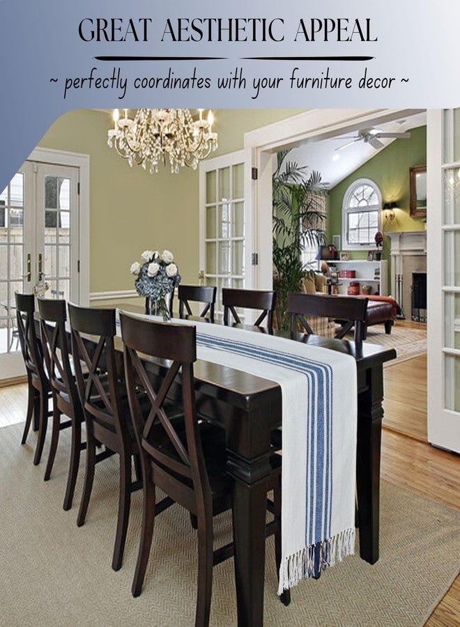 Native Fab Blue Stripe Table Runner - 72 Inches Long Boho Table Covers with Tassels - 100% Cotton, Tight Weave, Non Slip Tablerunner for Dining, Kitchen, Dresser, Wedding, 14"x72" - Blue and White - Image 5