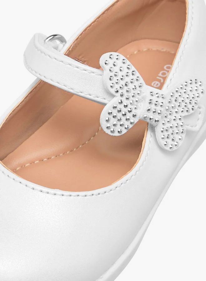 Barefeet Girls Butterfly Accent Mary Jane Shoes with Hook and Loop Closure