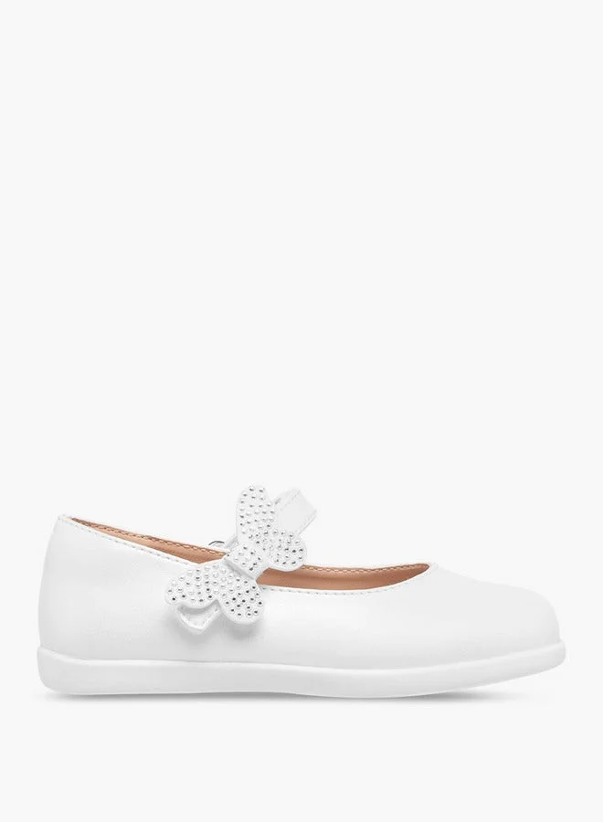 Barefeet Girls Butterfly Accent Mary Jane Shoes with Hook and Loop Closure