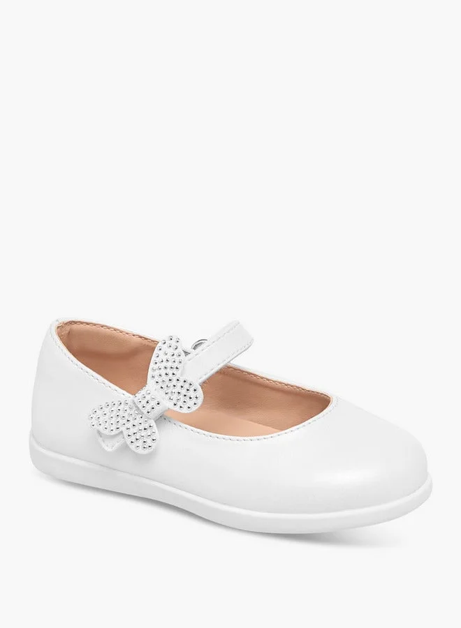Barefeet Girls Butterfly Accent Mary Jane Shoes with Hook and Loop Closure