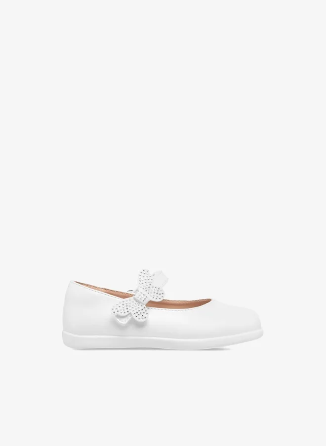 Barefeet Girls Butterfly Accent Mary Jane Shoes with Hook and Loop Closure