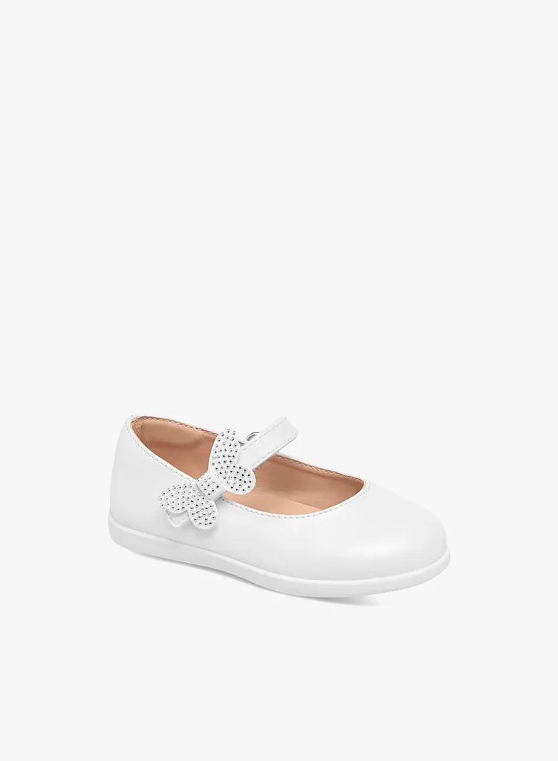 Barefeet Girls Butterfly Accent Mary Jane Shoes with Hook and Loop Closure