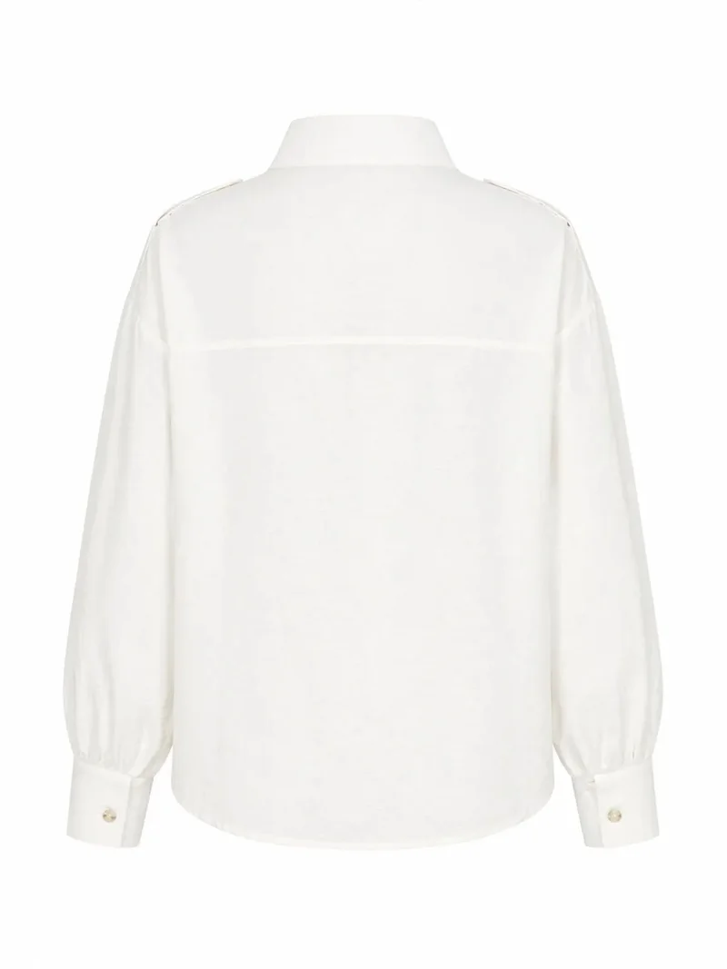 Mixray Ivory Natural MIXRAY Mandarin Collar Button-Up Casual Shirt for Women | Best Price UAE
