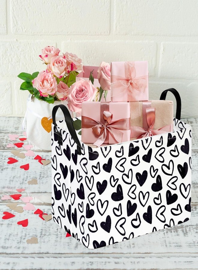 ACMUUNI Black Heart Valentine Gift Love Storage Basket Clothes Laundry Storage Box Shelf Bins, Gift Basket Laundry Hamper with Handles - Image 4