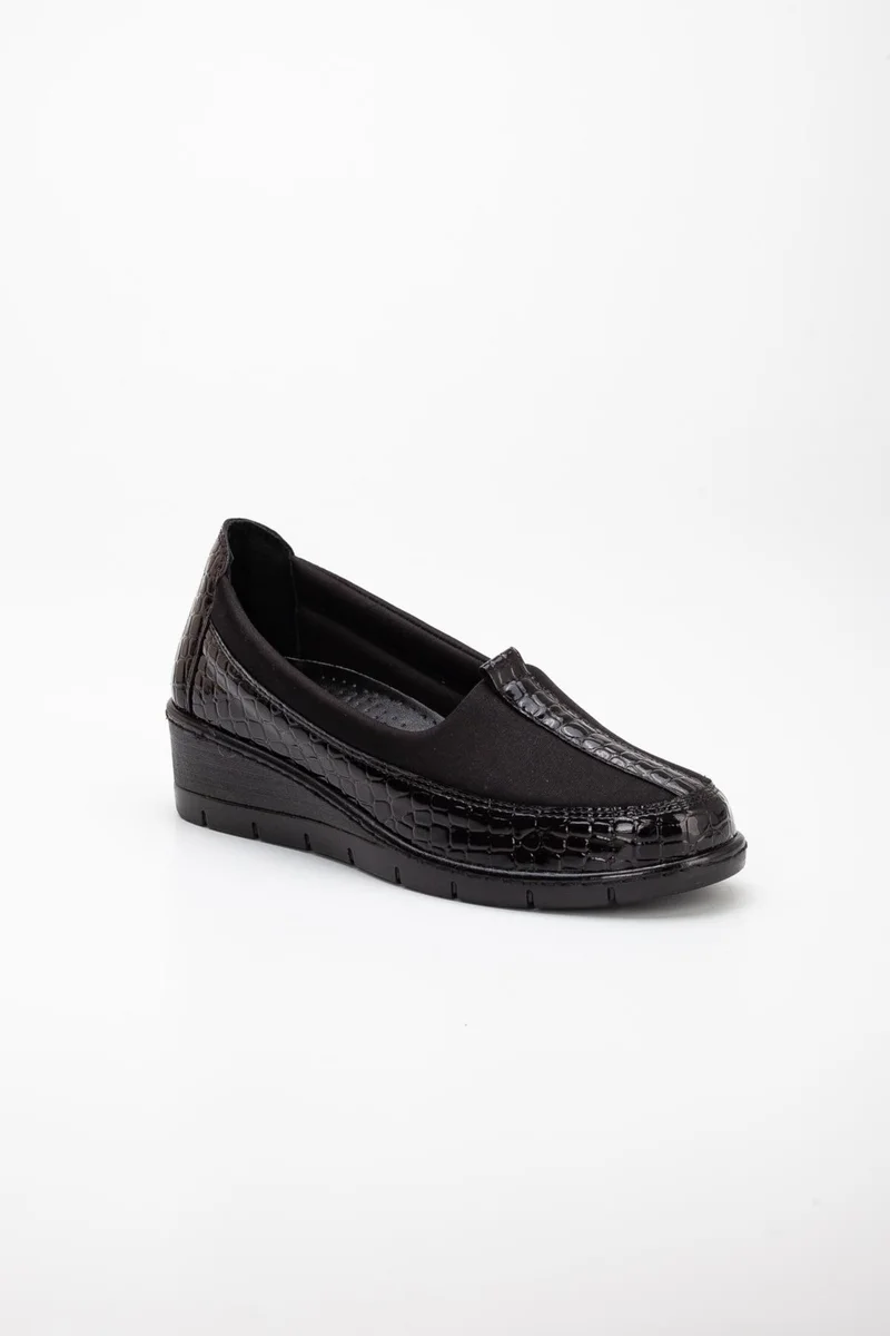 Dilimler Ayakkabı Slices Shoes Leather Patent Leather and Diver Material Black Large Size Women's Shoes Casual