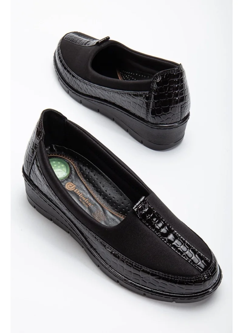 Dilimler Ayakkabı Slices Shoes Leather Patent Leather and Diver Material Black Large Size Women's Shoes Casual