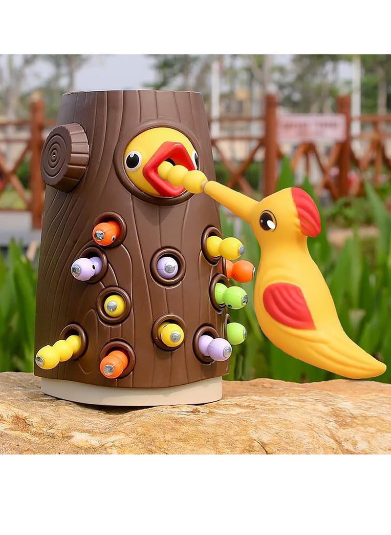 YelaJoy - Magnetic Woodpecker Toy, Woodpecker Worm Toy Magnetic Bird Feeding Game, Magnetic Bird Feeding Game, Cultivate Curiosity Improve Coordination Woodpecker Toy (Small Trunk + 1 Bird + 8 Worms) - Image 1