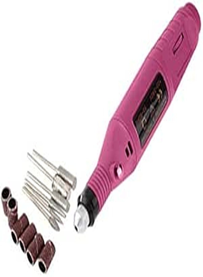 Pen Shape Electric Nail Drill Machine Polish Tool and 6 Bits (Pink)