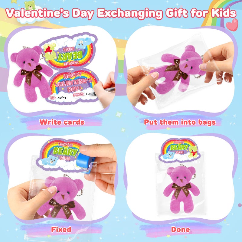 Ellinjan Valentines Day Gifts for Kids Classroom School, 24 Packs Valentines Day Card with Bear Plush Toys Keychain, Valentine Kids Party Favor Prizes Stuffers, Ideal Exchange Gift for Boys Girls - Image 4