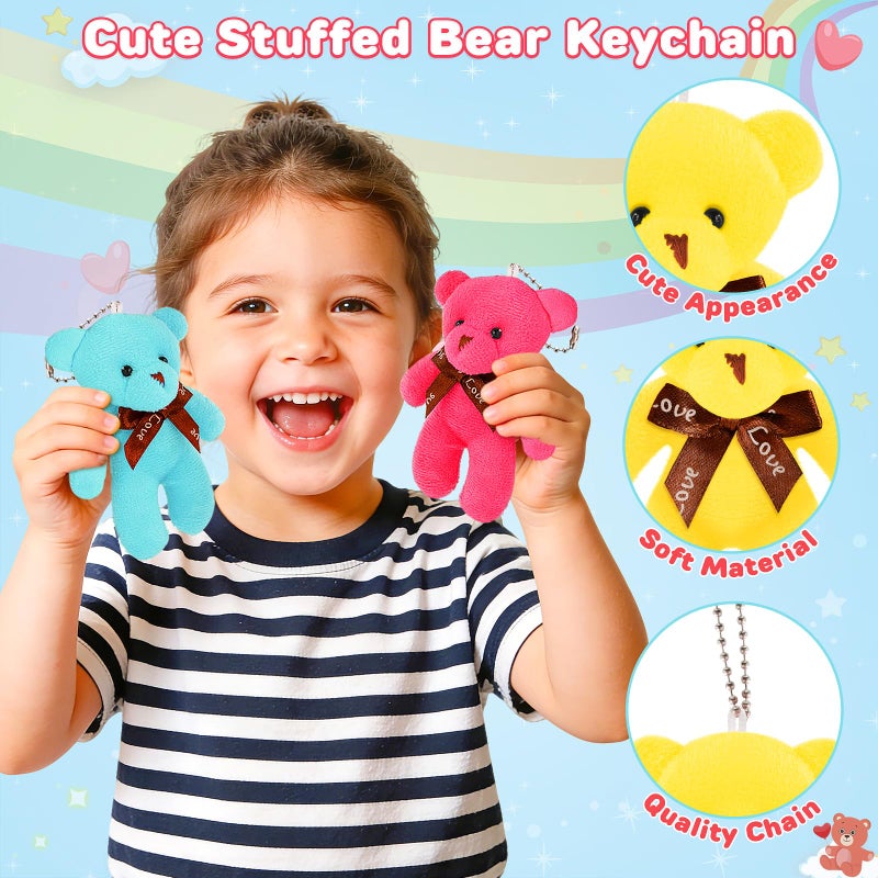Ellinjan Valentines Day Gifts for Kids Classroom School, 24 Packs Valentines Day Card with Bear Plush Toys Keychain, Valentine Kids Party Favor Prizes Stuffers, Ideal Exchange Gift for Boys Girls - Image 3