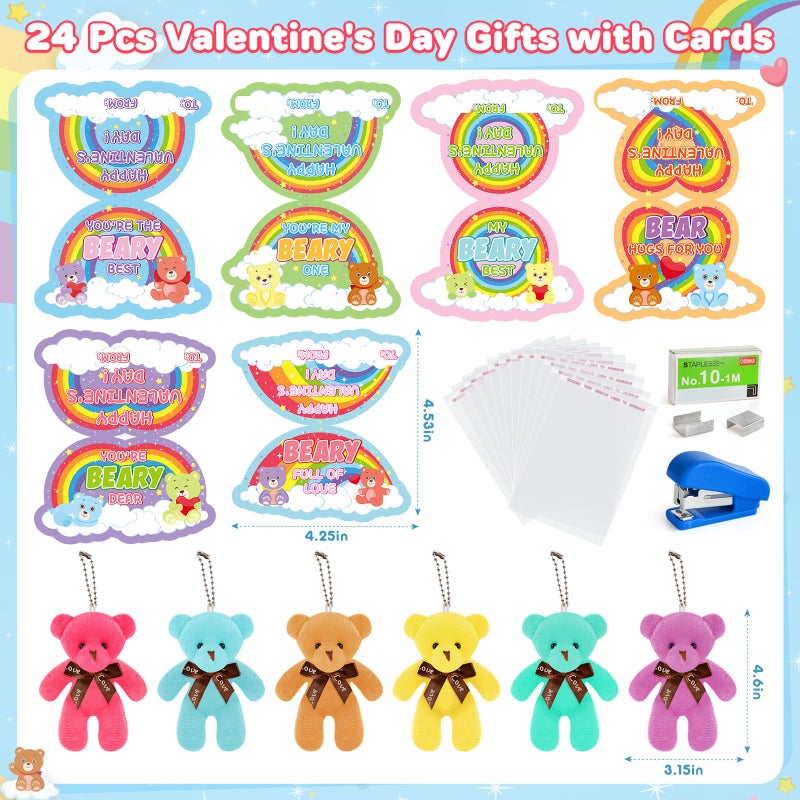 Ellinjan Valentines Day Gifts for Kids Classroom School, 24 Packs Valentines Day Card with Bear Plush Toys Keychain, Valentine Kids Party Favor Prizes Stuffers, Ideal Exchange Gift for Boys Girls - Image 2