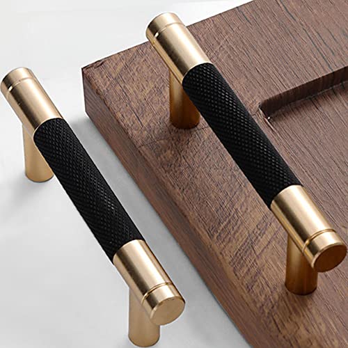 Gutuwellea 12 Pack 3 Inch 76 mm Knurled Cabinet Handles Cabinet Pulls Aluminum Handles Knurled Drawer Pulls Gold and Black Oxidation Finish with Diamond Pattern 4" Length (3" Hole Center) - Image 1