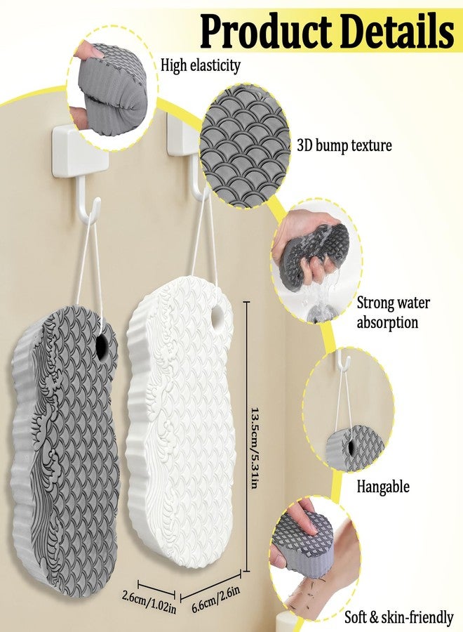 Dexspoeny 2Pcs Magic Exfoliating Bath Sponge, 3D Ultra Soft Deep Cleansing Body Sponge with Lanyard, Gently and Painlessly Removes Dead Skin & Impurities, Skin Friendly Reusable Sponges (White + Gray) - Image 5