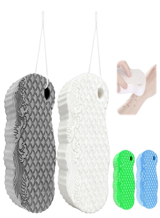 Dexspoeny 2Pcs Magic Exfoliating Bath Sponge, 3D Ultra Soft Deep Cleansing Body Sponge with Lanyard, Gently and Painlessly Removes Dead Skin & Impurities, Skin Friendly Reusable Sponges (White + Gray) - Image 1