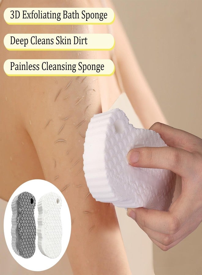 Dexspoeny 2Pcs Magic Exfoliating Bath Sponge, 3D Ultra Soft Deep Cleansing Body Sponge with Lanyard, Gently and Painlessly Removes Dead Skin & Impurities, Skin Friendly Reusable Sponges (White + Gray) - Image 2
