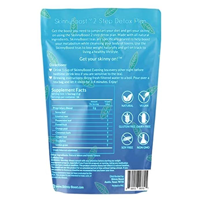 SkinnyBoost Skinny Boost Evening Detox Tea-14 Tea Bags Total, Supports Detox and Cleanse, Reduce Bloating, 100% All Natural, Vegan, Non GMO - Image 2
