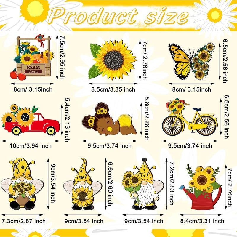 Chunful 30 Pack Sunflower Gnome Wooden Ornament Yellow Flower Gnome Hanging Wooden Pendant Summer Tree Ornaments with Rope for Sunflower Theme Birthday Party Favor Supplies(Cute Style) - Image 3