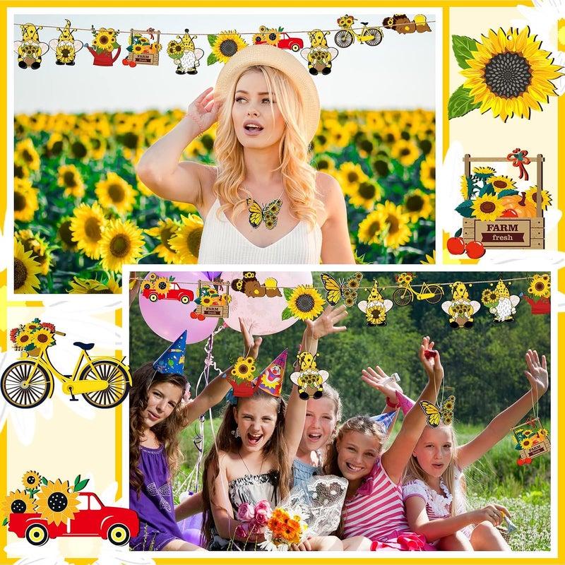 Chunful 30 Pack Sunflower Gnome Wooden Ornament Yellow Flower Gnome Hanging Wooden Pendant Summer Tree Ornaments with Rope for Sunflower Theme Birthday Party Favor Supplies(Cute Style) - Image 4