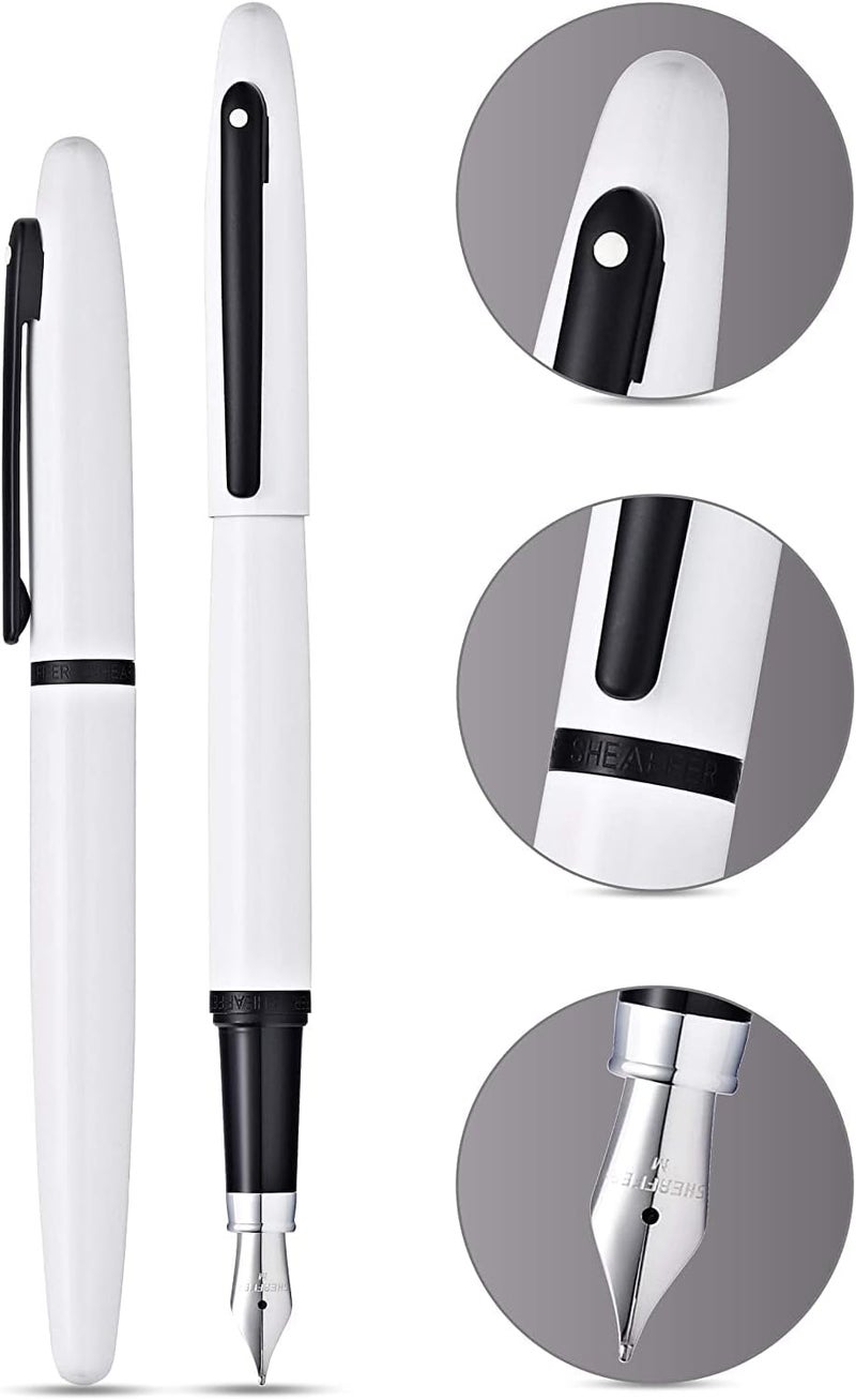 SHEAFFER قلم حبر شيفر VFM بلون اللؤلؤ الأبيض مع تفاصيل سوداء غير لامعة ونقطة متوسطة - Image 2