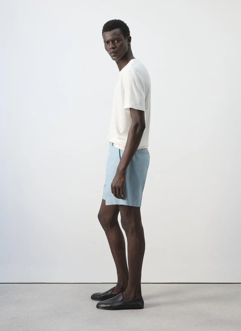 Mango Man 01-BLANCO Linen Blend Slim Fit T-Shirt for Men | Best Price UAE