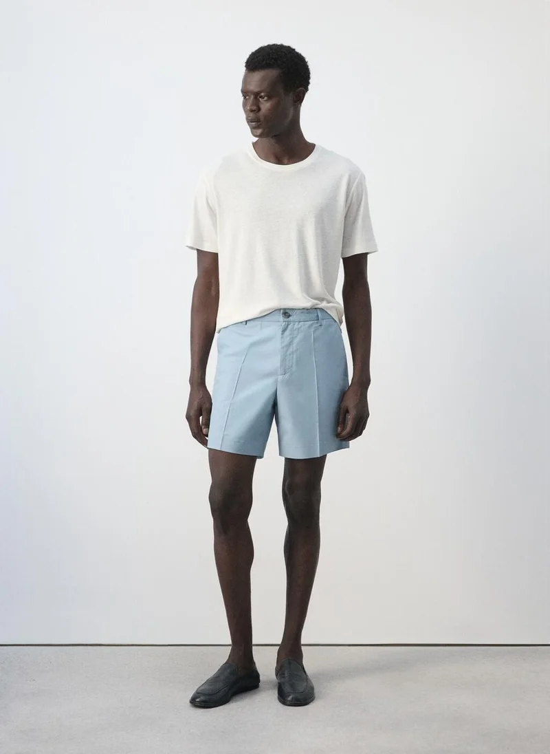 Mango Man 01-BLANCO Linen Blend Slim Fit T-Shirt for Men | Best Price UAE