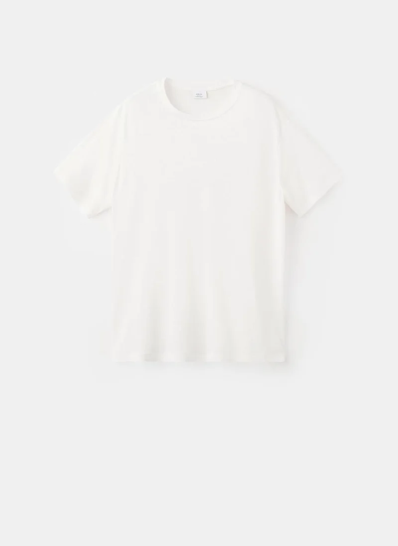 Mango Man 01-BLANCO Linen Blend Slim Fit T-Shirt for Men | Best Price UAE