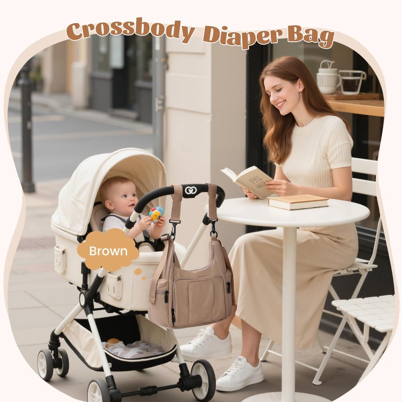 GOLF QUALITY 14L Puffer Diaper Bag Tote, Large Capacity Travel Diaper bags, Crossbody Hospital Bag for mom, Champagne Brown - Image 2