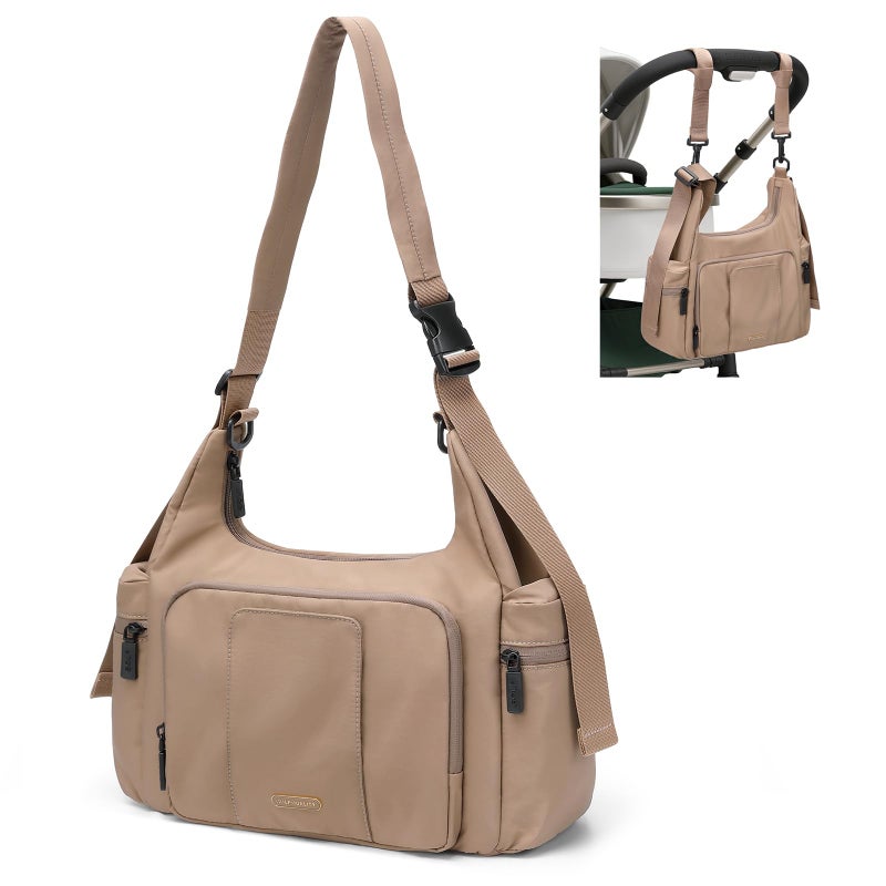 GOLF QUALITY 14L Puffer Diaper Bag Tote, Large Capacity Travel Diaper bags, Crossbody Hospital Bag for mom, Champagne Brown - Image 1