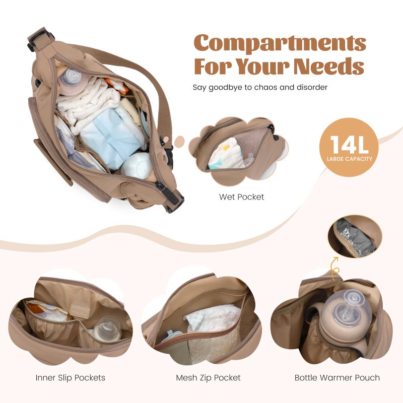GOLF QUALITY 14L Puffer Diaper Bag Tote, Large Capacity Travel Diaper bags, Crossbody Hospital Bag for mom, Champagne Brown - Image 3
