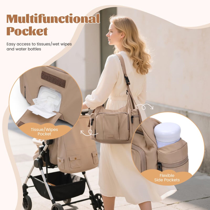 GOLF QUALITY 14L Puffer Diaper Bag Tote, Large Capacity Travel Diaper bags, Crossbody Hospital Bag for mom, Champagne Brown - Image 5