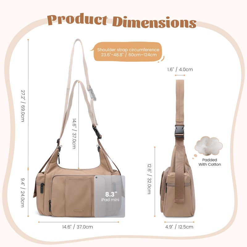 GOLF QUALITY 14L Puffer Diaper Bag Tote, Large Capacity Travel Diaper bags, Crossbody Hospital Bag for mom, Champagne Brown - Image 4