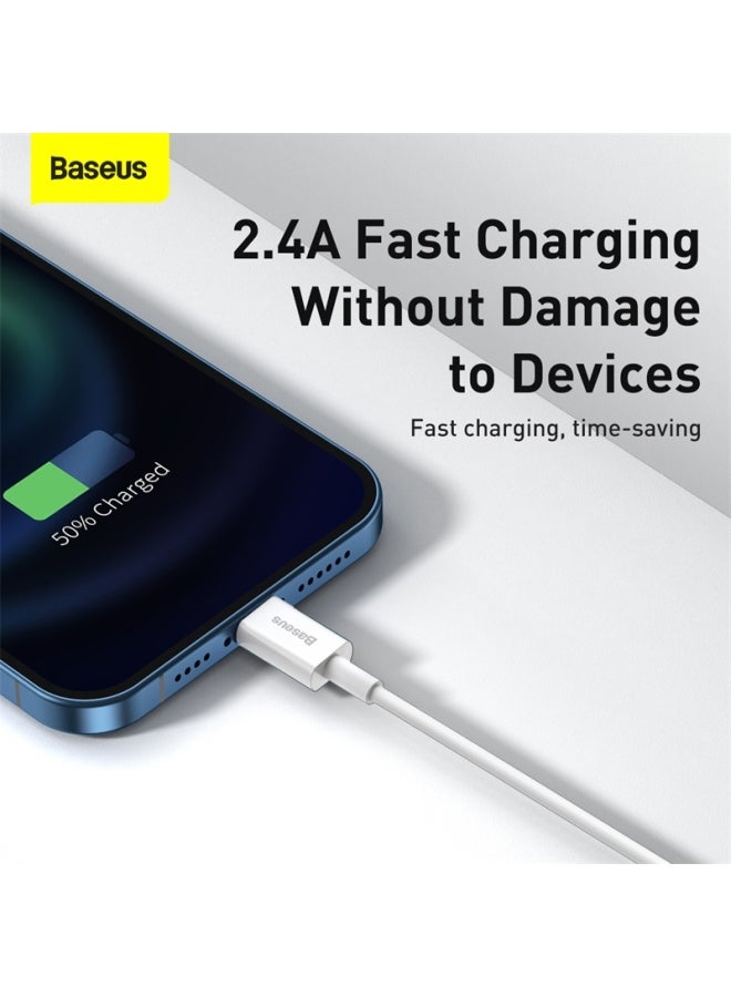 بيسوس كابل USB للبيانات وللشحن السريع بتيار 2.4 أمبير لجهاز أبل أبيض - Image 3