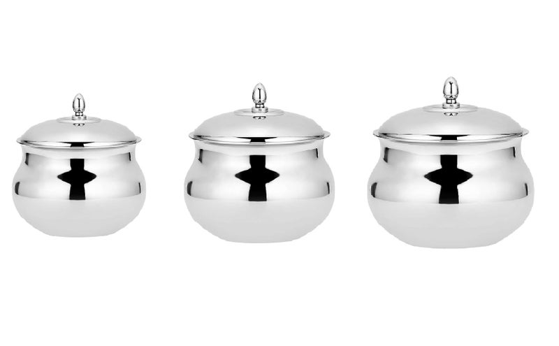 Chakmak Mango Handi | 3 Piece Set | Stainless Steel | Handi with Lid | Serving & Cooking | Dishwasher Safe - Image 2