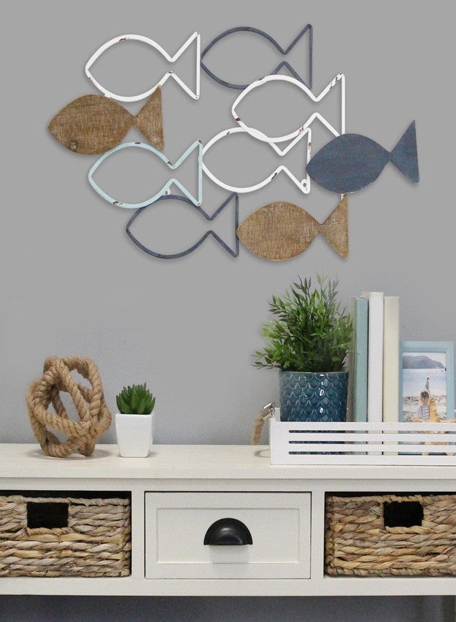 Stratton Home Decor ديكور حائط من الخشب والمعدن على شكل سرب من الأسماك من ستراتون هوم ديكور - قطعة مركزية زخرفية مصنوعة يدويًا، زينة داخلية مستوحاة من الساحل، قطعة مميزة بطابع بحري لغرفة النوم، غرفة المعيشة، الردهة، غرفة الدراسة - Image 2