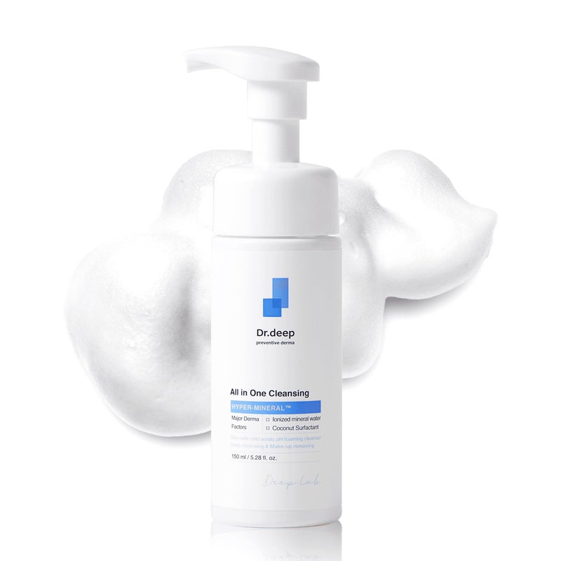 Dr.Deep All in One Cleansing - Korean Foaming Facial Cleanser for Bumpy Skin & Blackheads, Makeup Removing Cleanser & Gentle Face Wash for All Skin Types - 5.07 fl. oz - Image 1