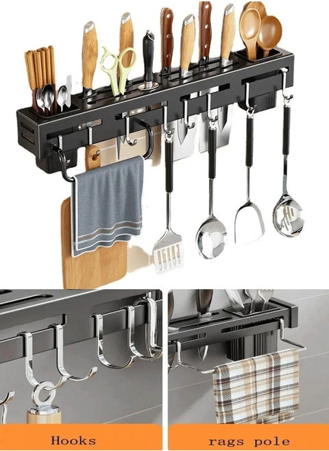 40CM Kitchen Cabinet Stainless Steel Frame Wall Mounted Knife Holder Storage Rack Knife With Hook Storage Rack Kitchen Nail Free