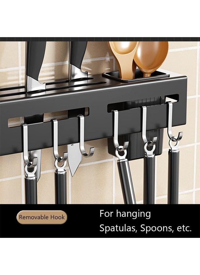 Reelyo - 40cm Utensil Rack Kitchen Utensil Rack for Wall Cooking Utensils Hanger, Coffee Bar Shelf, Bathroom Shelf With Hooks, Large Wall Mounted Spice Rack  For Kitchen Stainless Steel Kitchen Utensil Holder Multifunctional Wall Mounted Rack With Spoon Fork And Chopstick Holder - Image 1